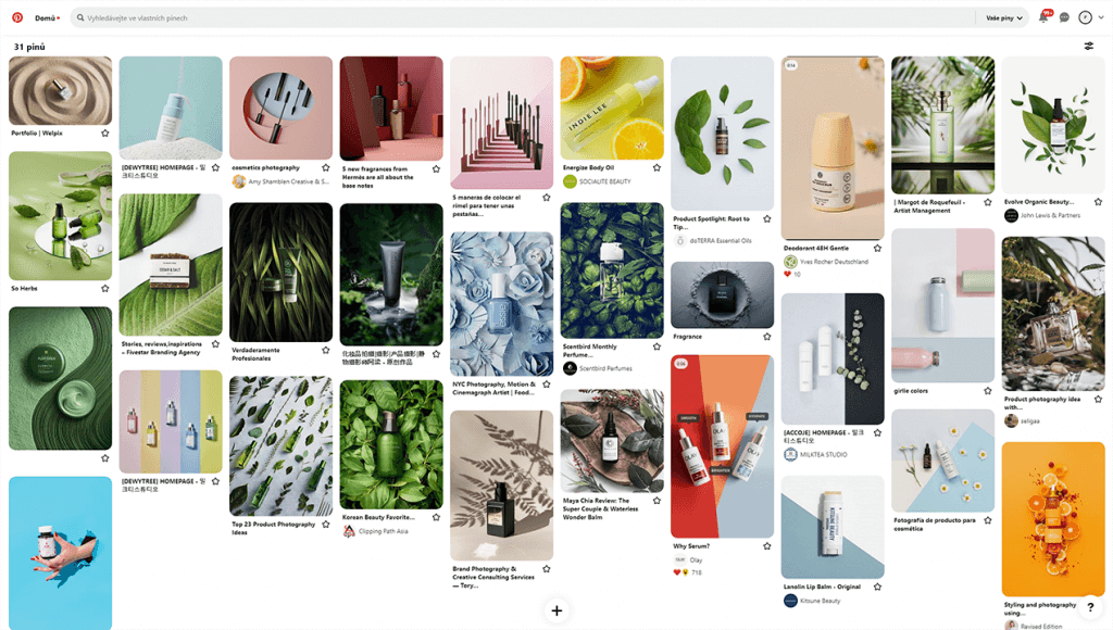 Ukázka moodboardu na Pinterestu
