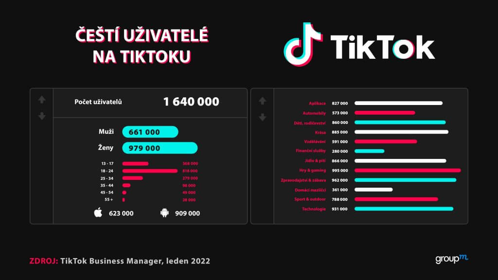 Statistika uživatelů na platofrmě TikTok - Leden 2022