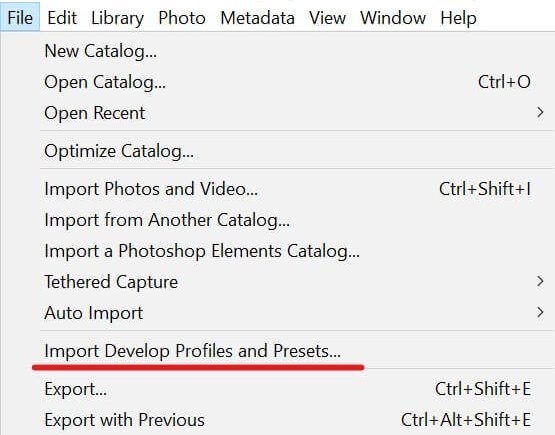 Import presetů do Adobe Lightroom