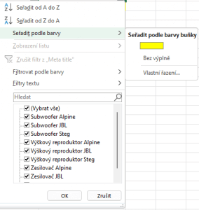 Najít a nahradit - filtr
