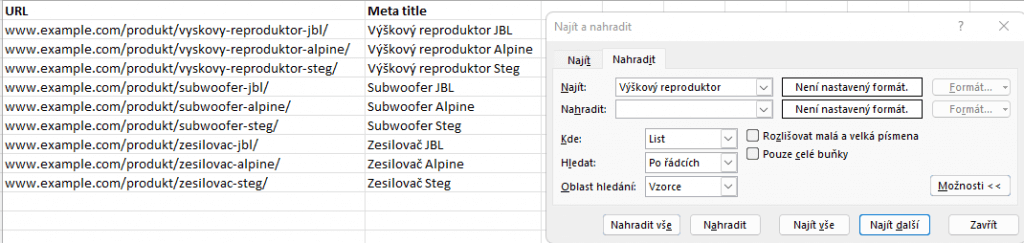 Najít a nahradit - výškový reproduktor