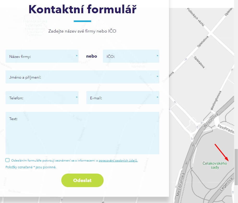 b2b kontaktní formulář m2c