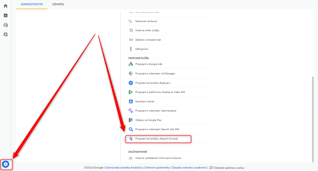 Printscreen propojeni GA4 a GSC Printscreen propojeni GA4 a GSC