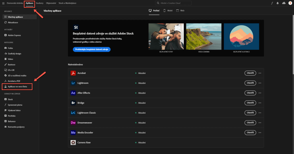 Prostředí Adobe Creative Cloud