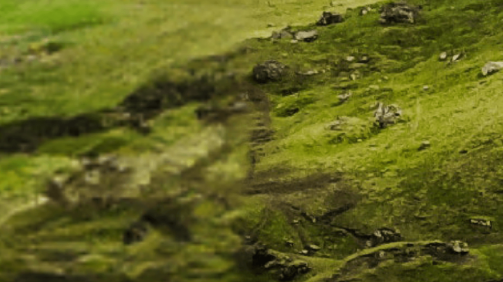 Ukázka kvality generovaného prostředí. Vlevo rozmazané, vpravo původní