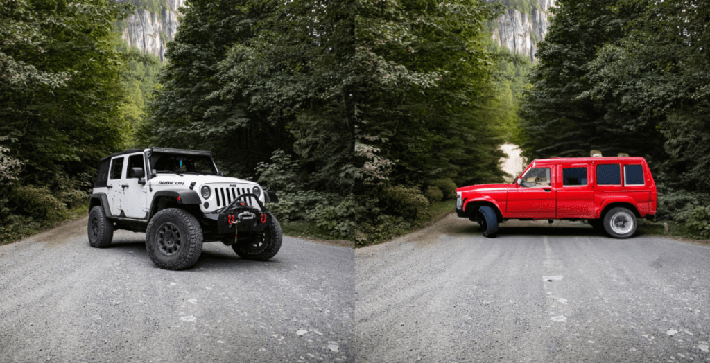 Původní fotografie Jeepu a špatně vygenerované auto