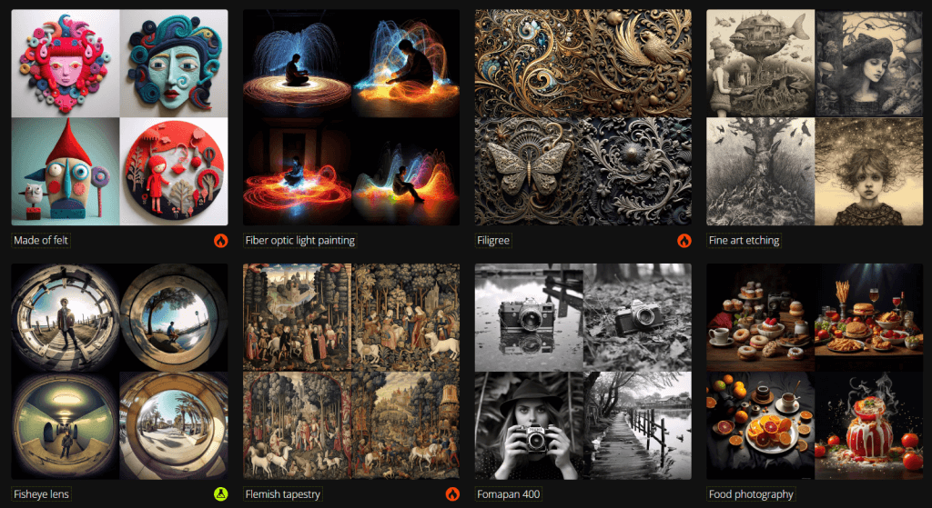 Ukázka promptů a generovaných obrazů v MidLibrary