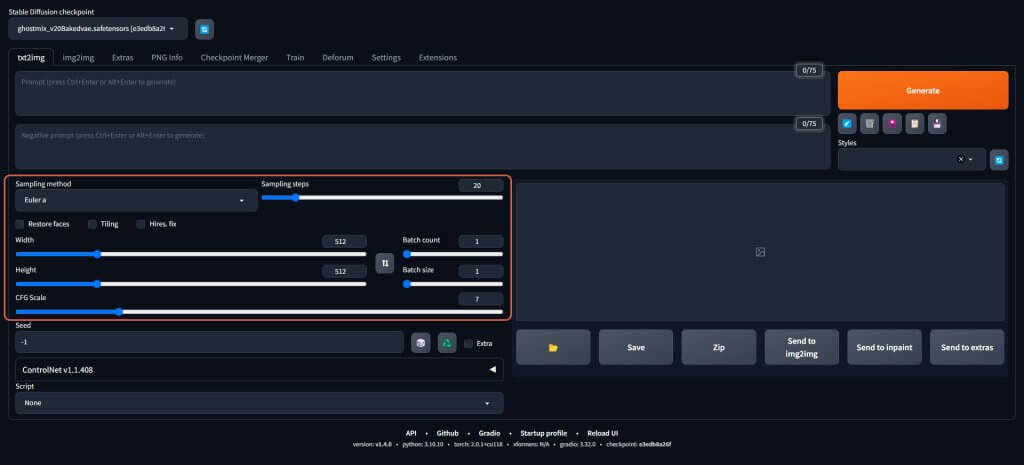 Zobrazení prostoru pro určení samplovací metody, velikosti a množství vygenerovaných obrazů