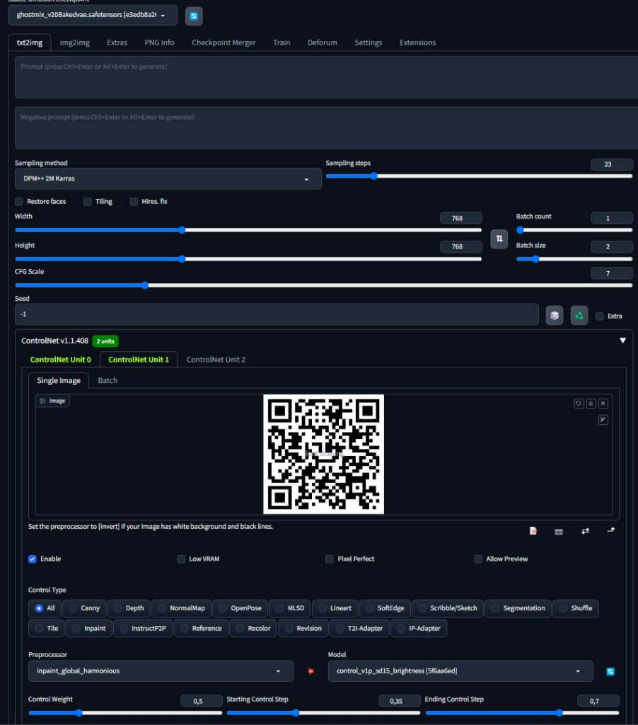 Vzorová obrazovka správně vyplněného Brightness Control Netu