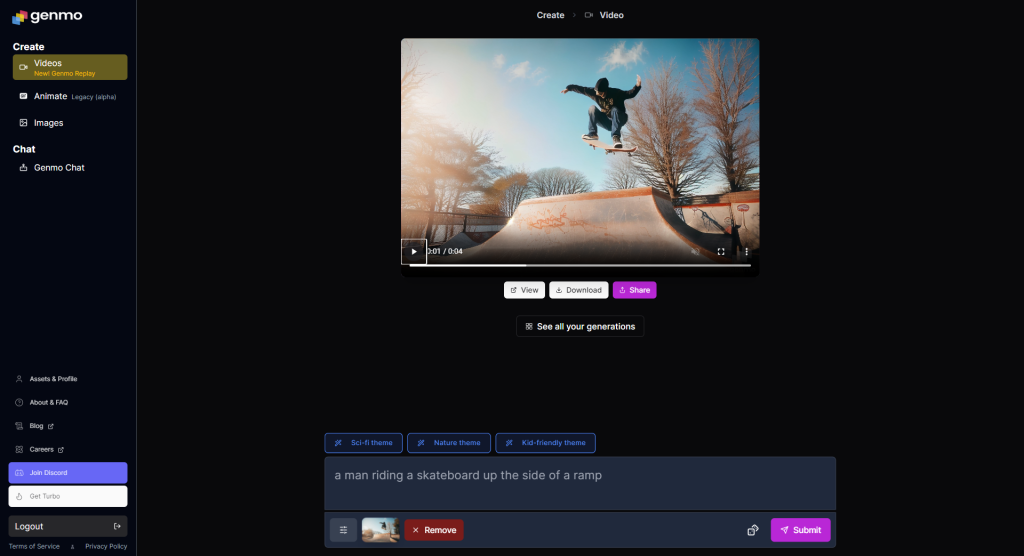 Výsledné video v Genmo Videos
