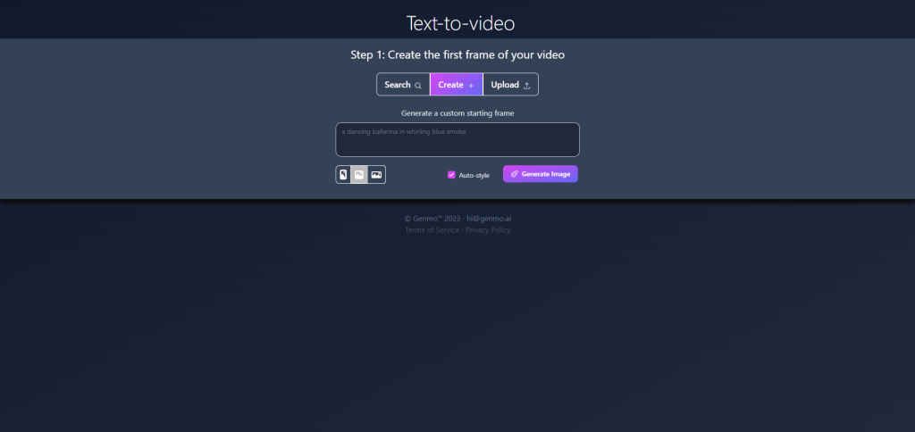 Úvodní obrazovka funkce Animate v Genmo