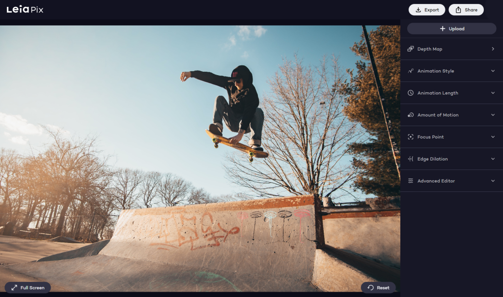 Obrázek vložený do LeiaPix a ukázka funkcí