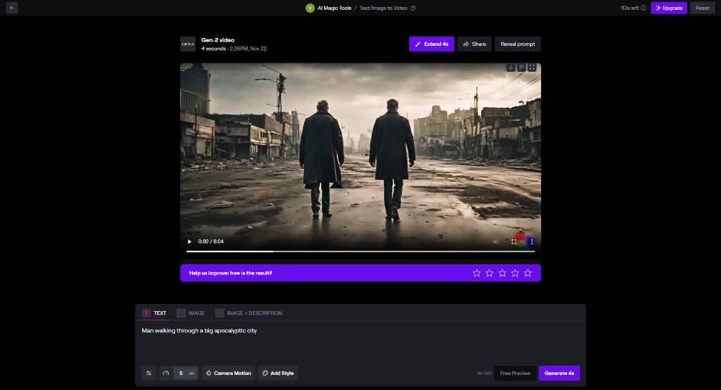 Vygenerované video v RunwayML Gen-2 Text2Video