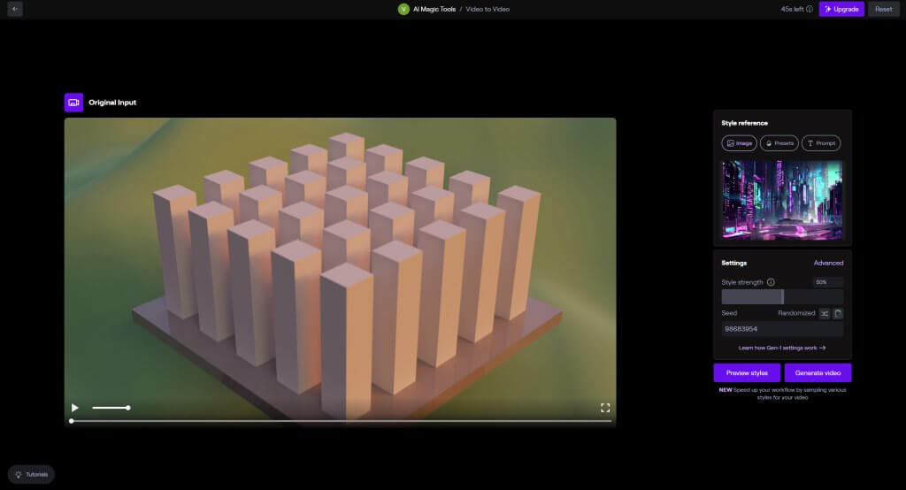 Vkládání referenčního videa v RunwayML Gen-1 Video2Video