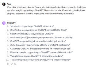 Zadání a výsledek pro návrh titulku článku v ChatGPT