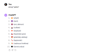 Vyhledání emoji v ChatGPT