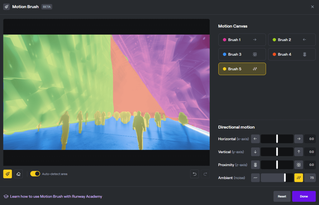 Uživatelské prostředí Gen-2 Motion Brush