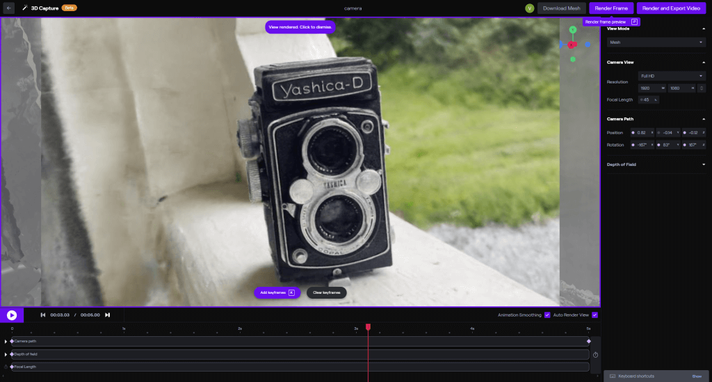 Uživatelské prostředí 3D Capture