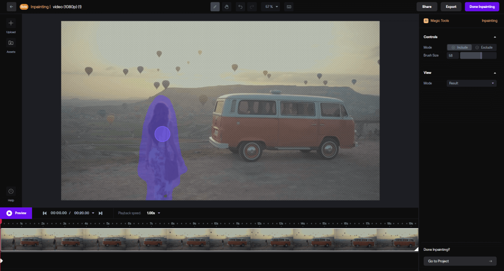 Uživatelské rozhraní nástroje Inpainting