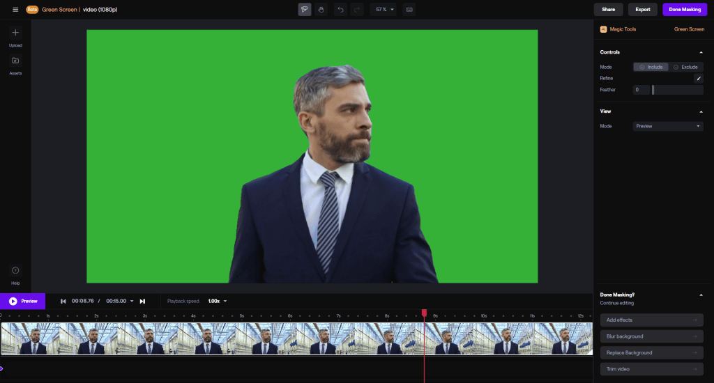 Uživatelské rozhraní nástroje Remove Background