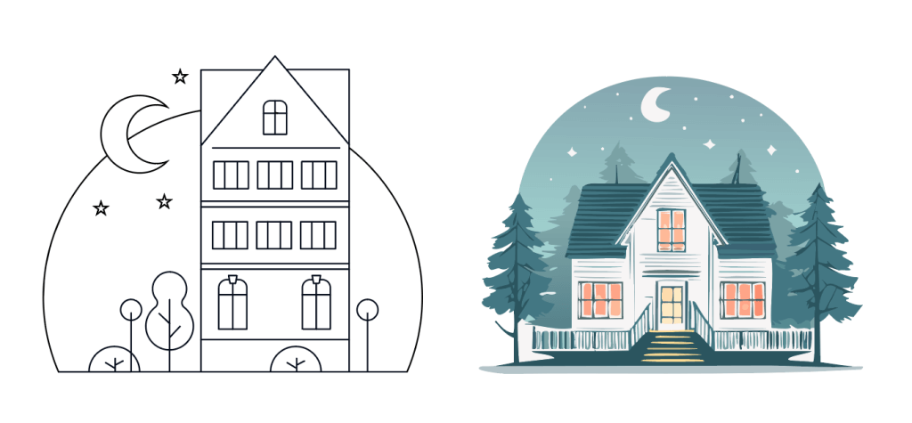 Výsledek Generative Shape Fill s nízkou silou tvaru