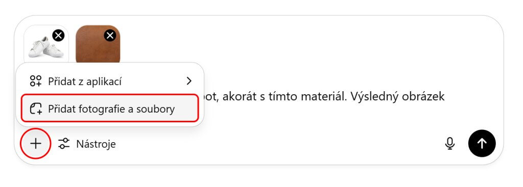 Symbol "+" pro vkládání obrázků do promptu