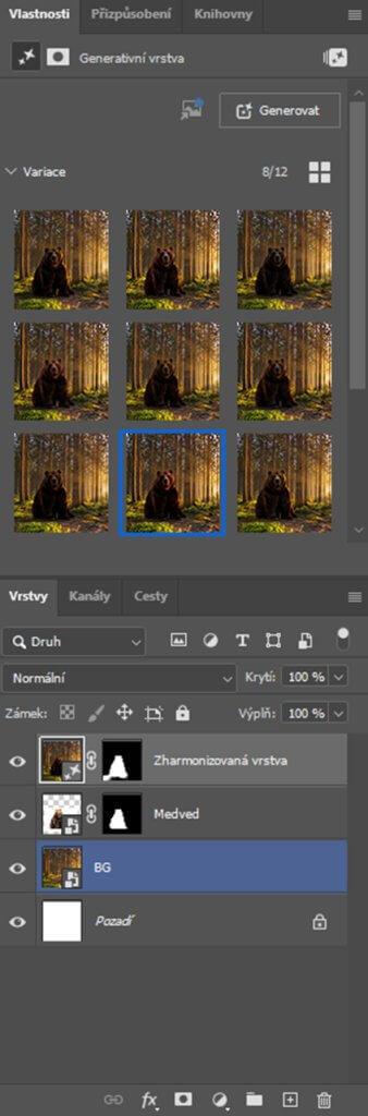 Ukázka panelu vrstev a generativních variací