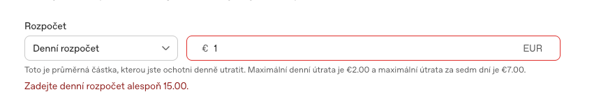 Náhled rozhraní ChatGPT ads - minimální spend